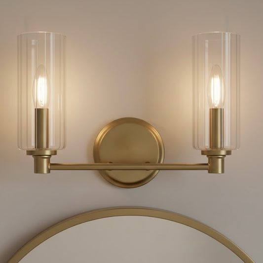 Regal Double Light Vanity With Clear Ribbed Glass - Satin Brass
