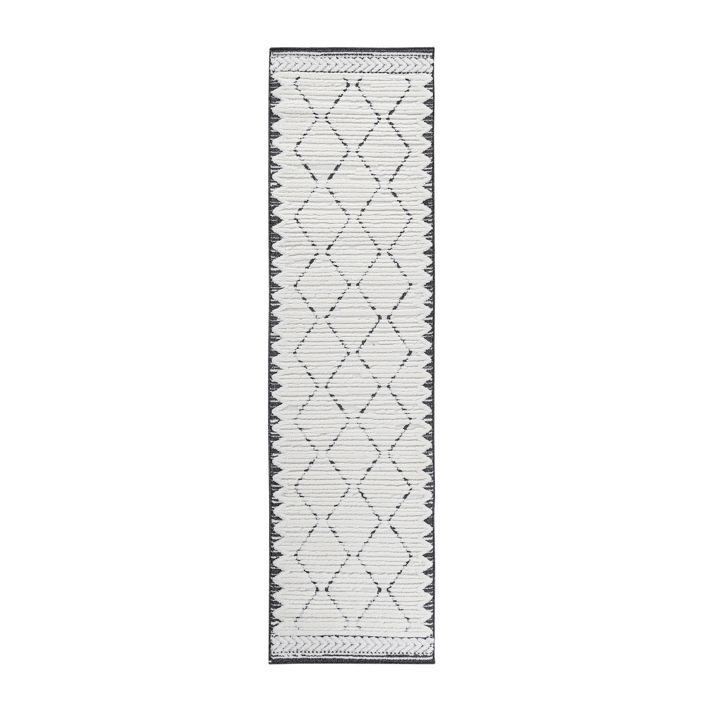 Step High-Low Trellis Cream Anthracite Indoor Runner Rug, 2'2''x8', Modern, Contemporary, Geometric, Bohemian, Bedroom, Kitchen, Living Room, Hallway, Non Shedding Carpet