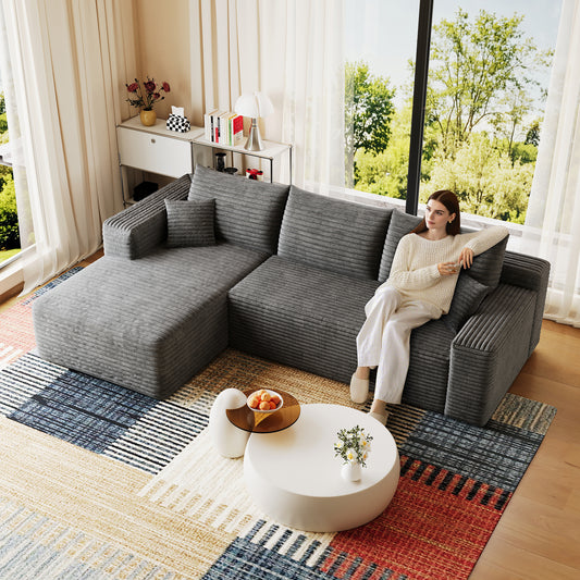 95 Cloud Sectional Sofa,Modern Minimalist Upholstered Couches, Comfort U Shaped Sofa For Living Room,Deep Seat Corner Couch,No Assembly Required,Dark Grey Plush Corduroy Fabric