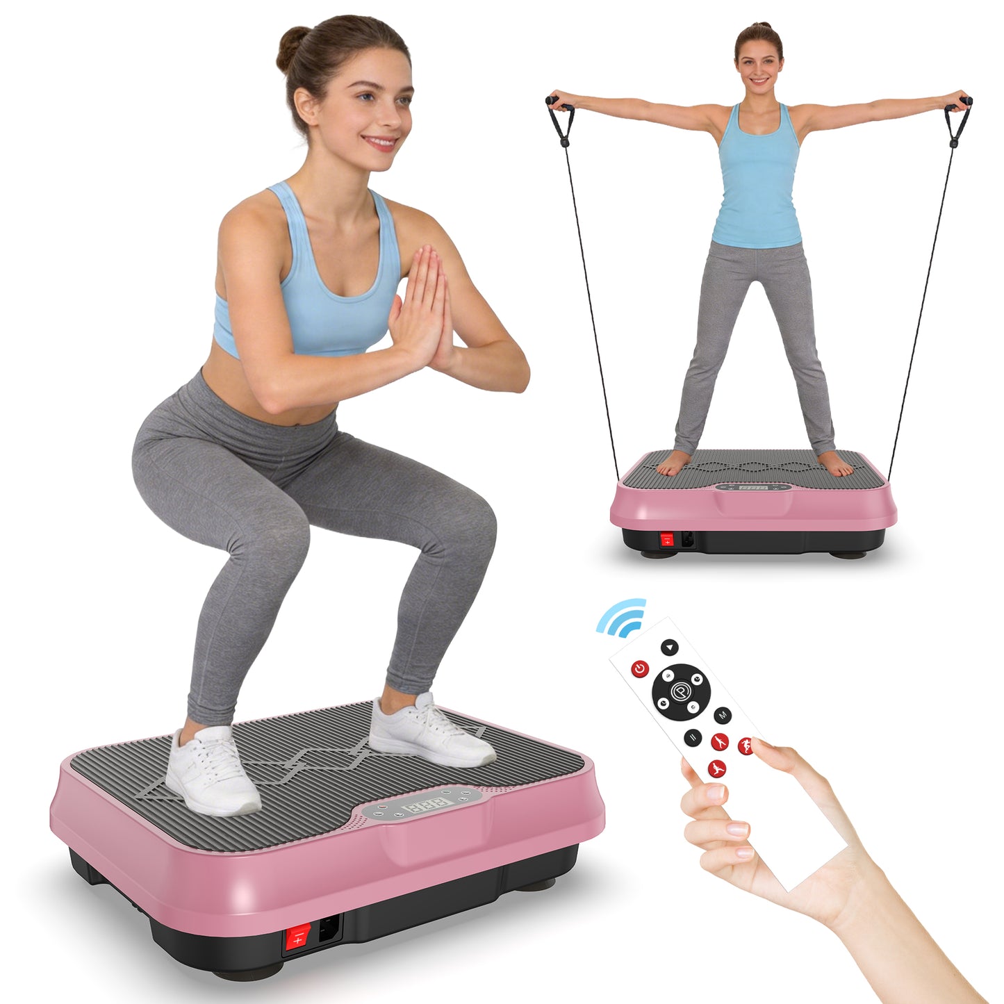 Vibration Plate Exercise Machine, Whole Body Workout Platform With Remote Control, Resistance Bands, Vibration Platform For Home Gym