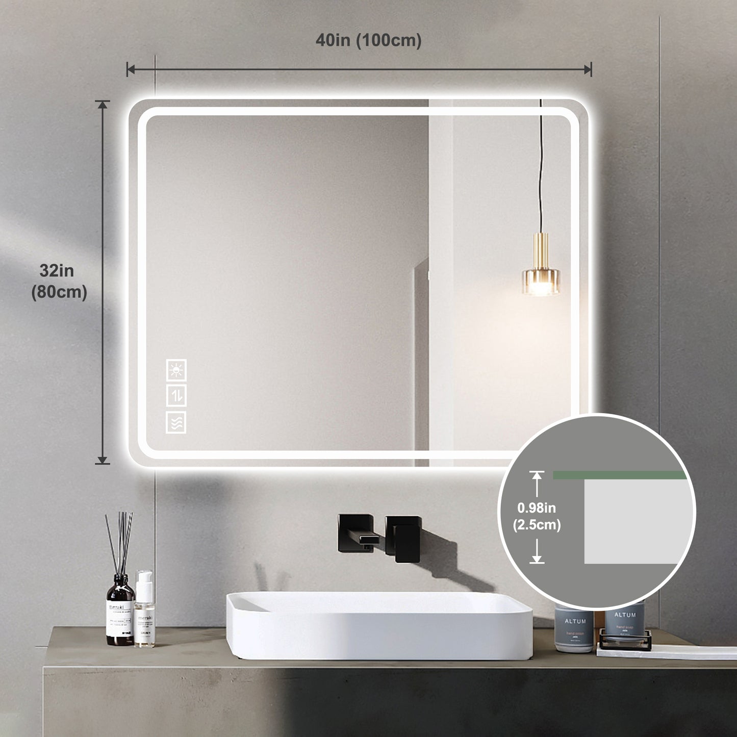 40x32 Inch LED Bathroom Mirror Vanity Mirrors With Front Lights Wall Mounted Anti-Fog Frameless Make Up Mirror With Light 5 Mm Copper-Free Silver Mirror Horizontal Or Vertical