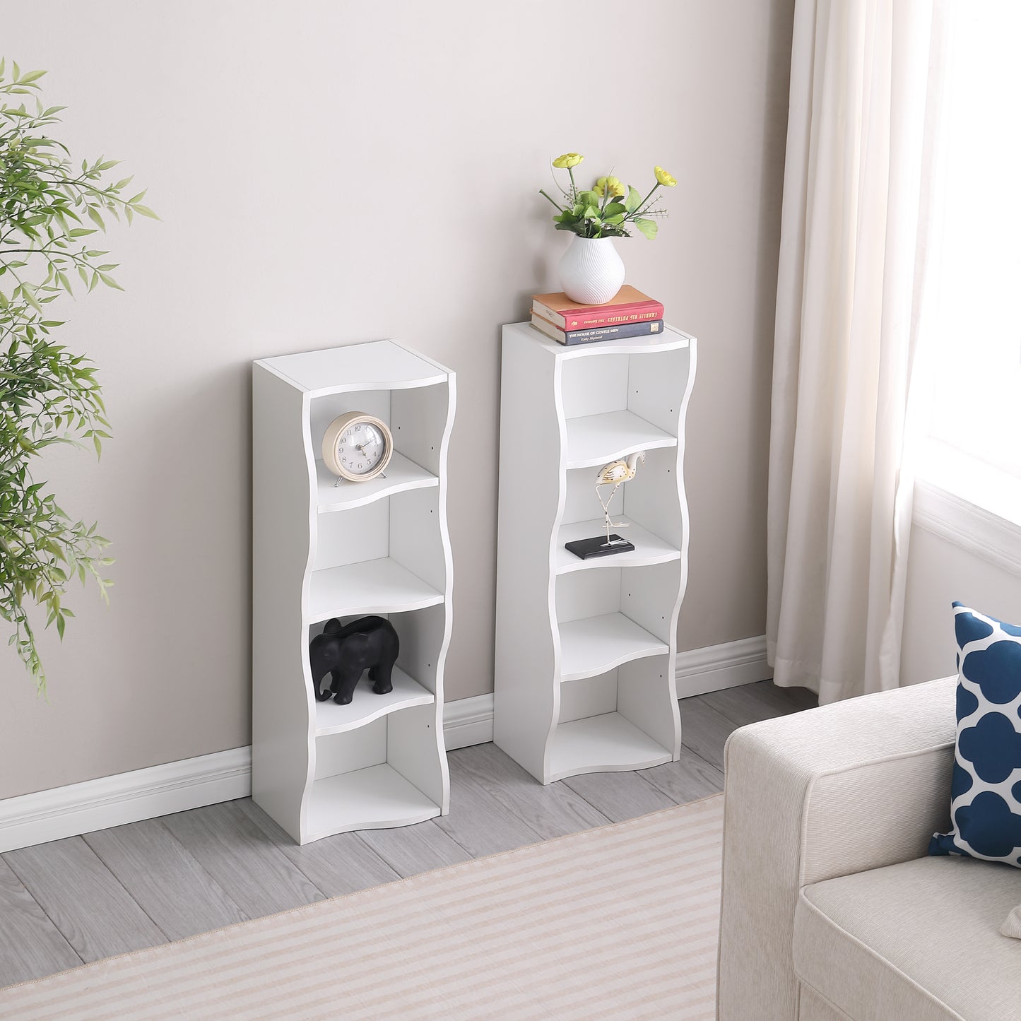 8-layer Adjustable Shelf Ultra-thin Bookshelf With A Wavy Border Design, Which Is More Aesthetically Pleasing, Is Suitable For High And Narrow, Display And Multi-functional Bookshelves In Home Offices
