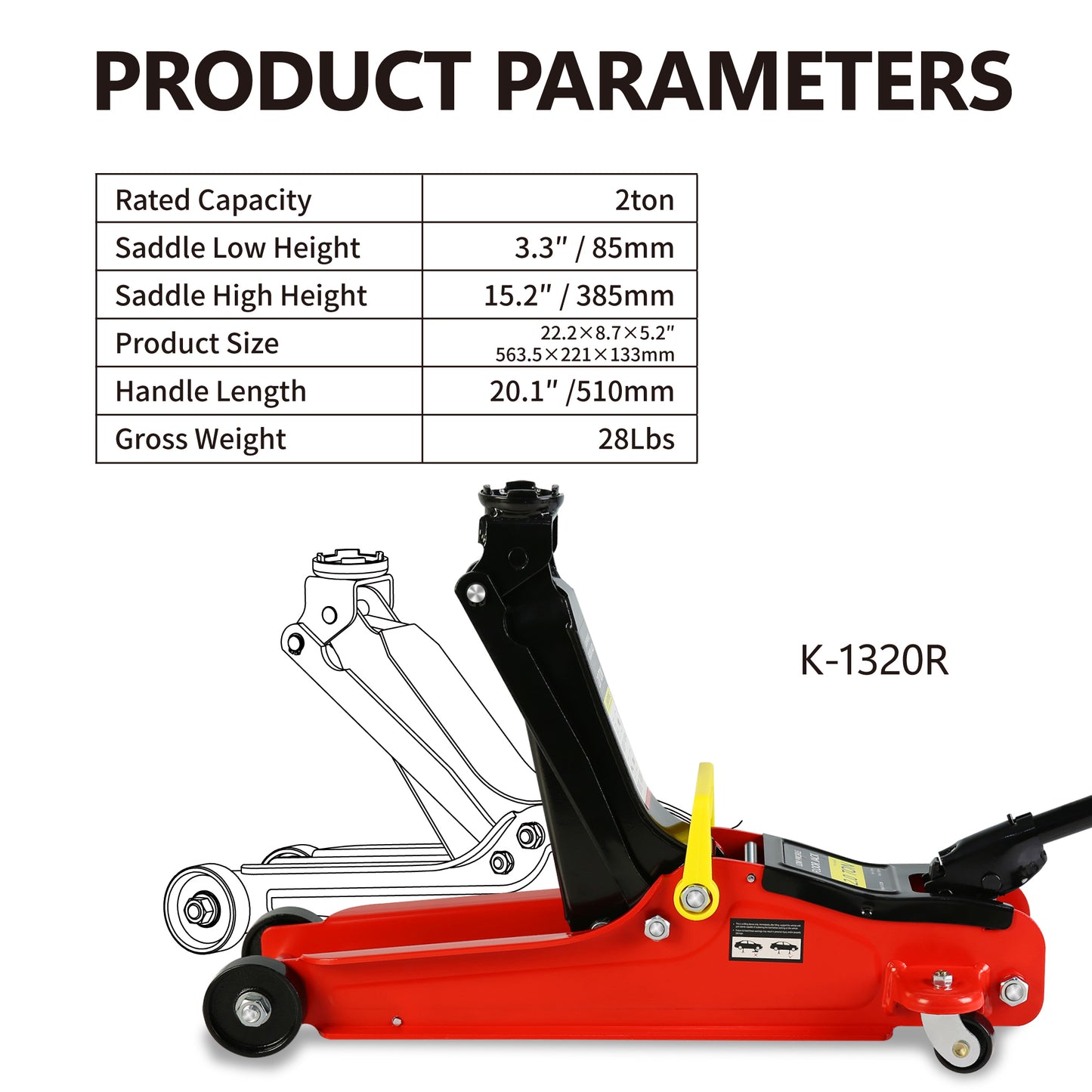 2 Ton Low Profile Floor Jack, 3t Jack Stand Tire Repair Kit Heavy Duty Steel Racing Floor Jack With Single Piston Quick Lift Pump, Floor Jack Lifting Range 3.3-15.2