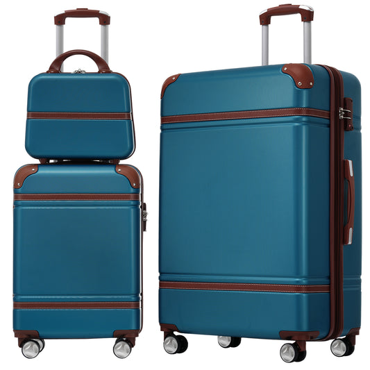 Hardshell Luggage Sets 3 Pieces 20 28 Luggages And Cosmetic Case Spinner Suitcase With TSA Lock Lightweight,Blue