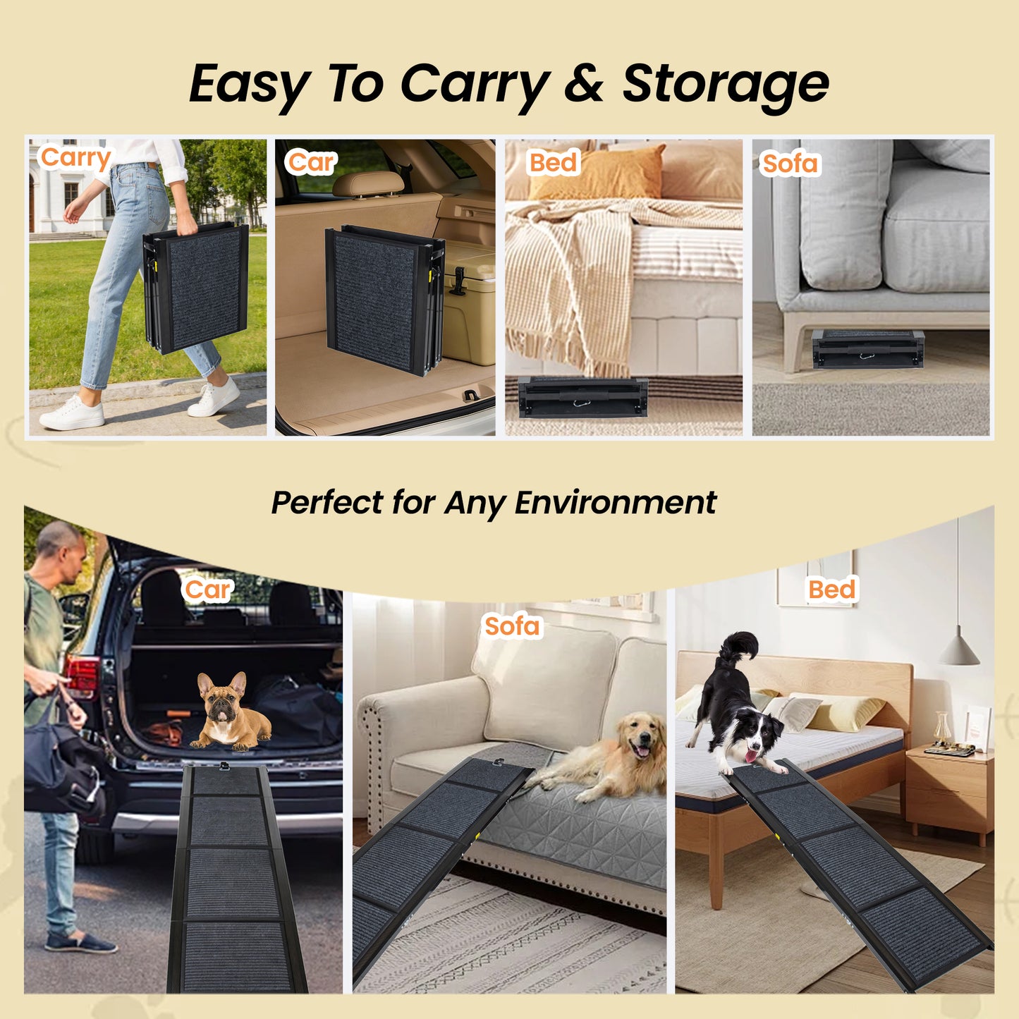 Folding Dog Ramp For Cars, 71 Long & 17.3 Wide Portable Dog Ramps For Large Dogs With Non-Slip Rug Surface Dog Car Ramp For SUV Car & Truck, Supports Up To 250 Lbs