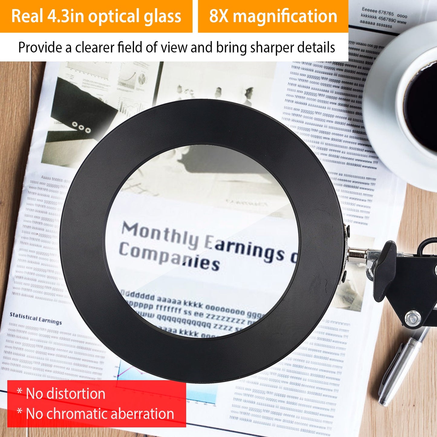 1Pack 2 In 1 LED Magnifier Desk Lamp 8x Magnifying Glass With Light Swing Arm Desk Table Light USB Reading Lamp With Clamp Stand 10 Brightness 3 Modes