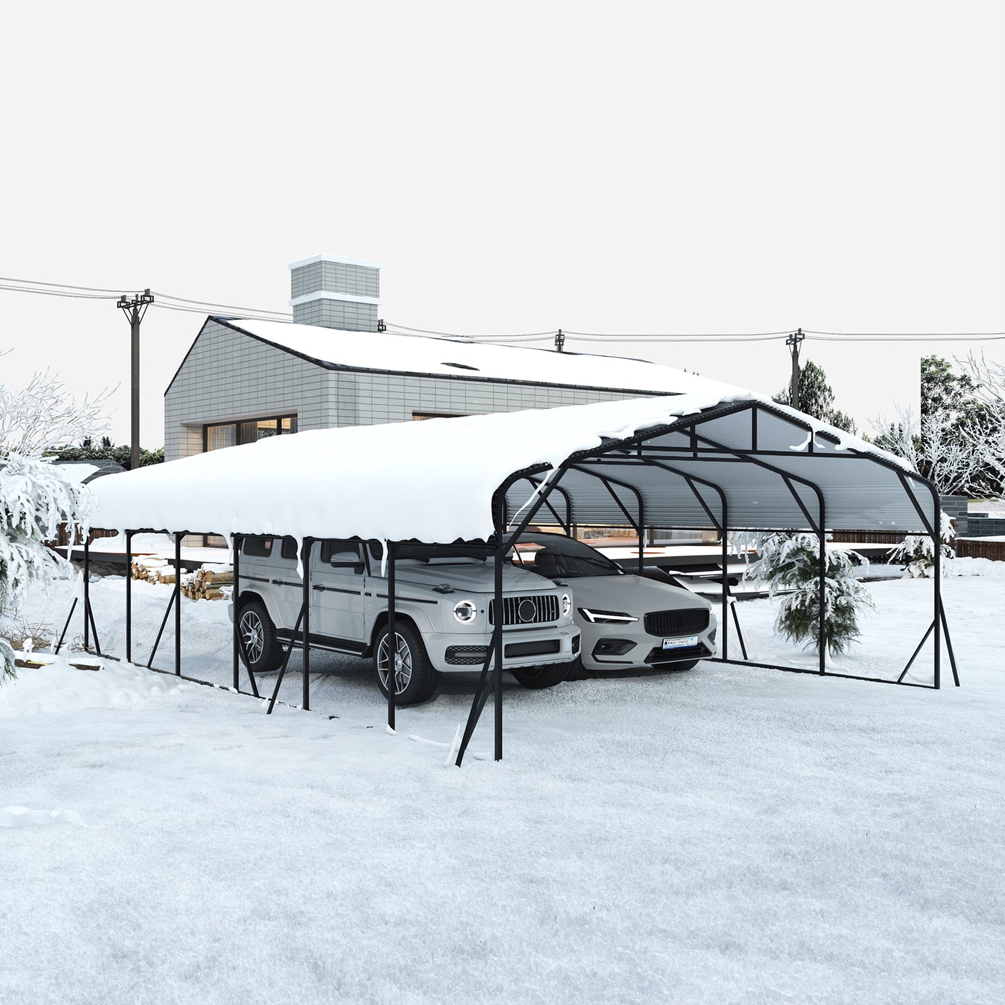 Carport Canopy 20 X30 Heavy Duty Car Port Galvanized Steel Roof, Reinforced Stable Triangle Frame For Snowy Windy Metal Carports Enhanced Base Car Tent For Car,RV,Pickup,Boat,Truck,Tractor