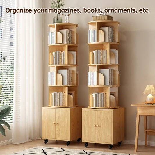 Rotating Bookshelf, 360 Degree Display 5 Tier Corner Bookshelf With Drawer For Small Space, Floor Standing Bookcase Storage Rack, Wood Narrow Book Shelf Organizer For Bedroom, Living Room NW Color