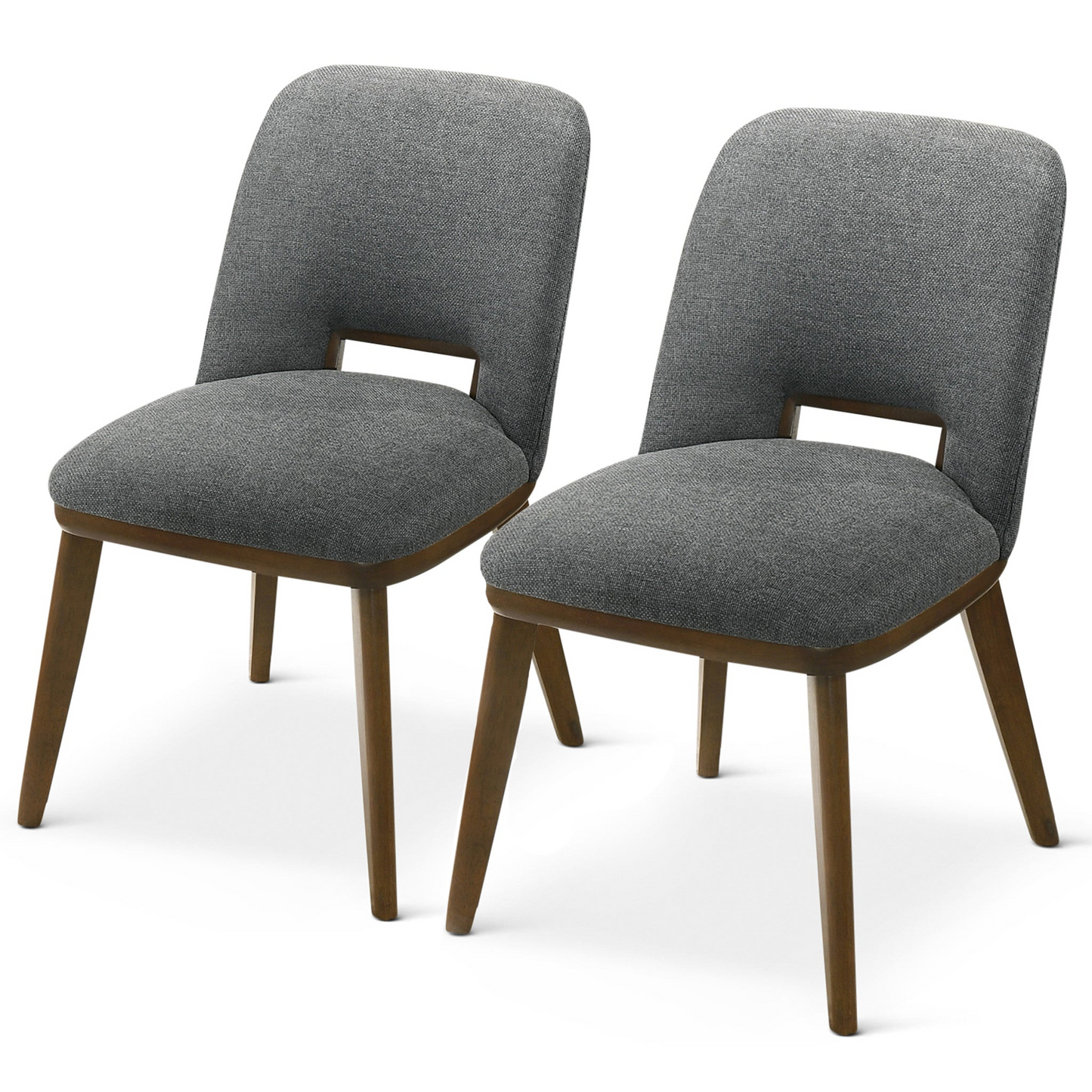 Modern Blake Dark Grey Fabric Dining Chair Set Of 2 With Walnut Wood Base 33.7 H X 19.3 W X 24.8 D