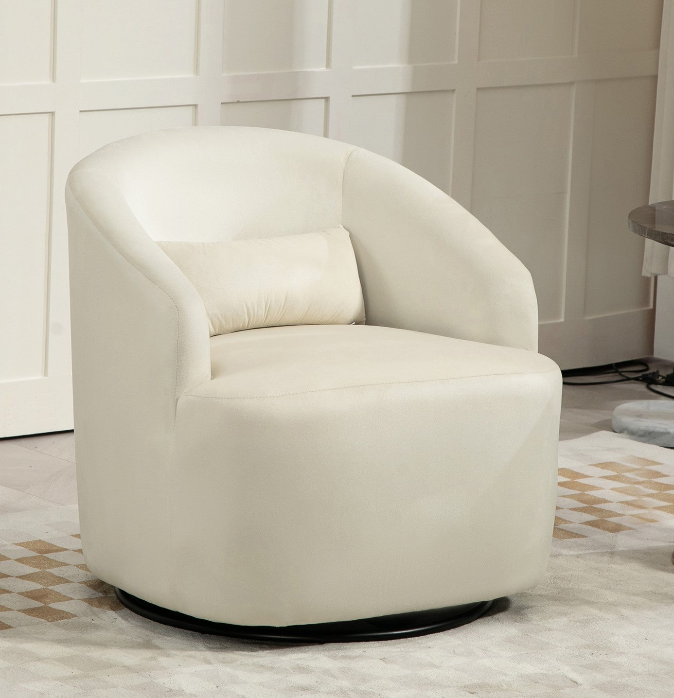 366 Degree Swivel Barrel Accent Chair, Velvet Upholstered Curved Armchair, Fully Assembled Contemporary Leisure Chair For Living Room Bedroom Office