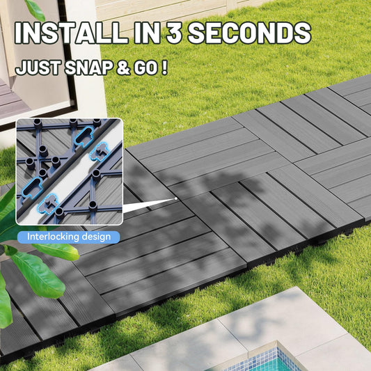 36 Pcs Interlocking Deck Tiles, 12 X 12 HDPE Outdoor Flooring, Patio Flooring Outdoor Waterproof, Deck Tiles Outdoor Waterproof For Deck Garden Poolside, All Weather Use -Dark Grey