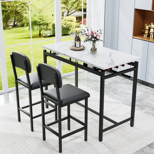 Kitchen Table Set, Dining Table And Chairs For 2, 3 Piece Dining Room Table Set With 2 Upholstered Chairs, Bar Dining Table Set For Small Spaces, Apartment, Breakfast, Pub, Rustic Black