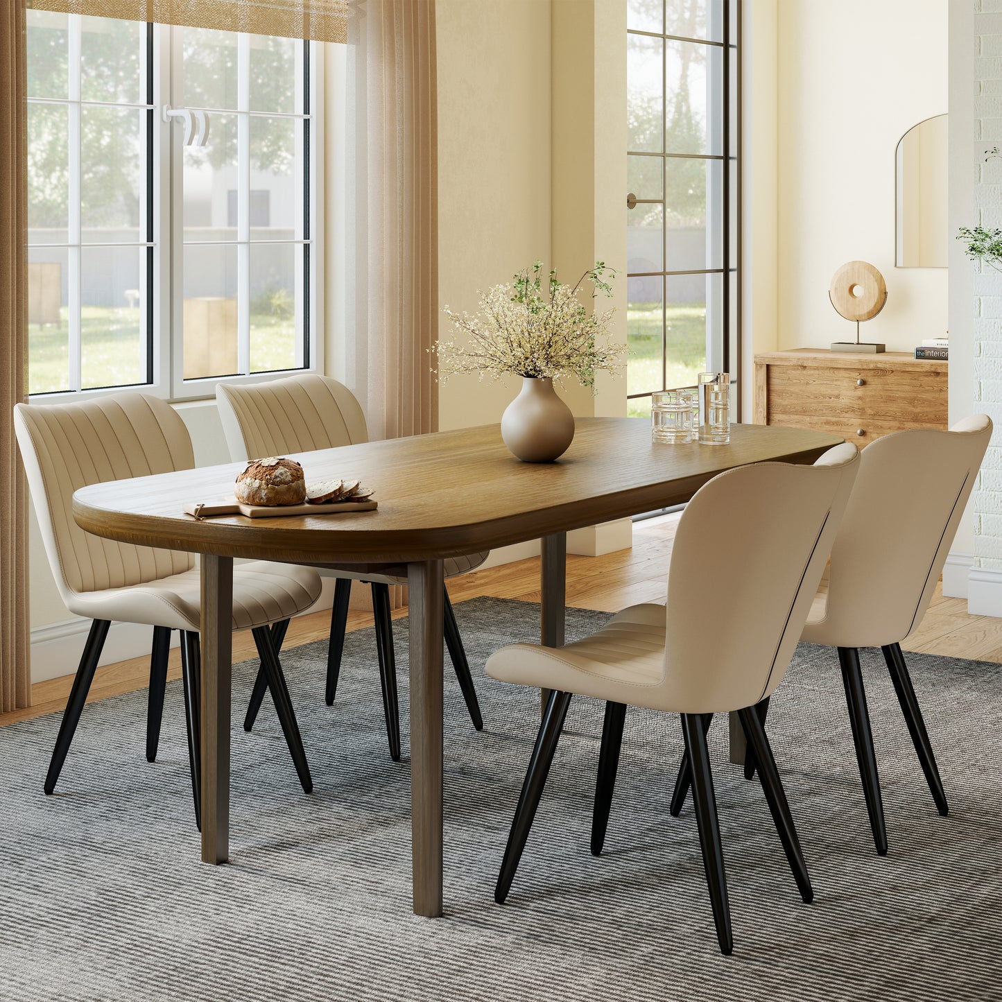 Set Of 4 Modern PU Leather Dining Chairs With Thick Cushions & Metal Legs, Armless Faux Leather Side Chairs For Kitchen, Dining Room