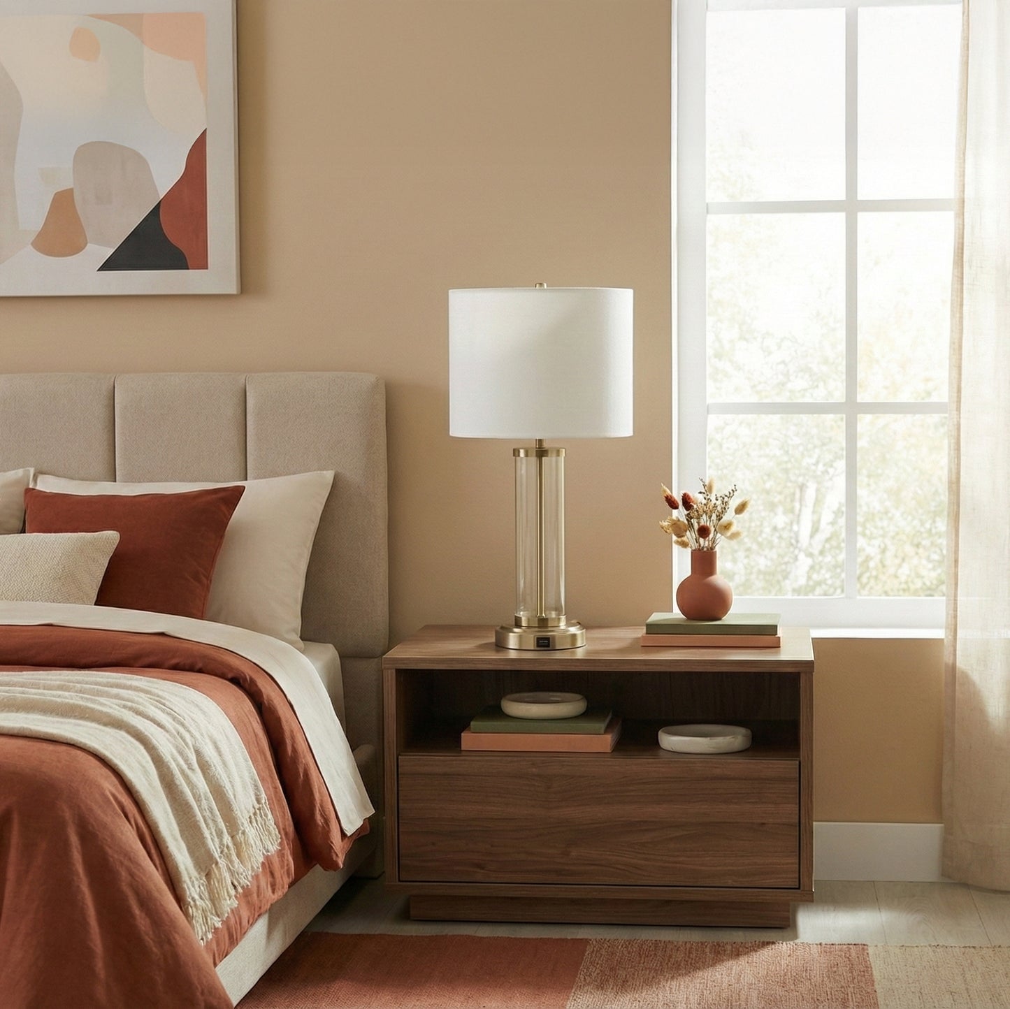 Luna Brushed Nickel Table Lamp With On Off Switch Clear Glass Body Metal Base