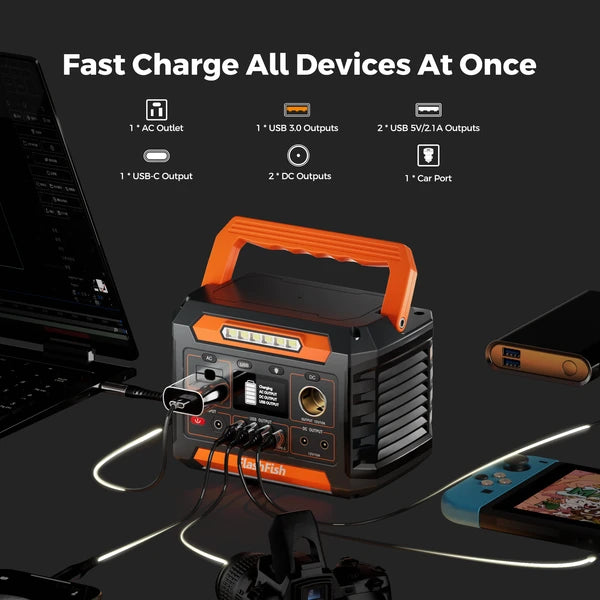 Flashfish P66A 200W Solar Generator, Portable Power Station Battery Pack With AC&USB&DC Output, 144.3Wh Capacity Comes With Multiple Adapters For Camping, Gift Home Emergency And Outdoor Travel