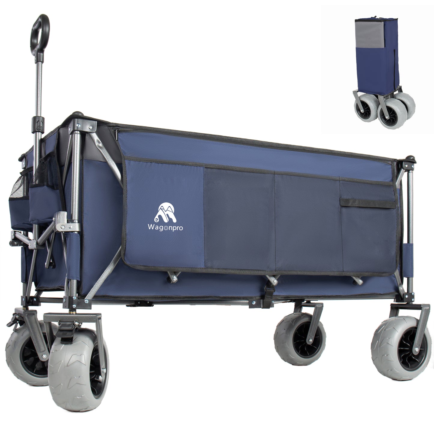 52- Inch Extended Heavy- Duty Foldable Utility Wagon 560lbs Patented Ultra- Stable Frame 1-6 Space- Saving Fold Portable And Collapsible For Beach Sports And Garden Use Dark Blue Gray