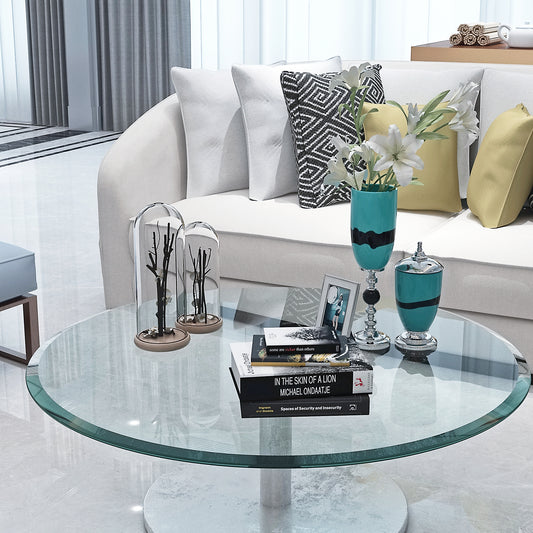 32 Inch Round Tempered Glass Table Top Clear Glass 2 5 Inch Thick Beveled Polished Edge