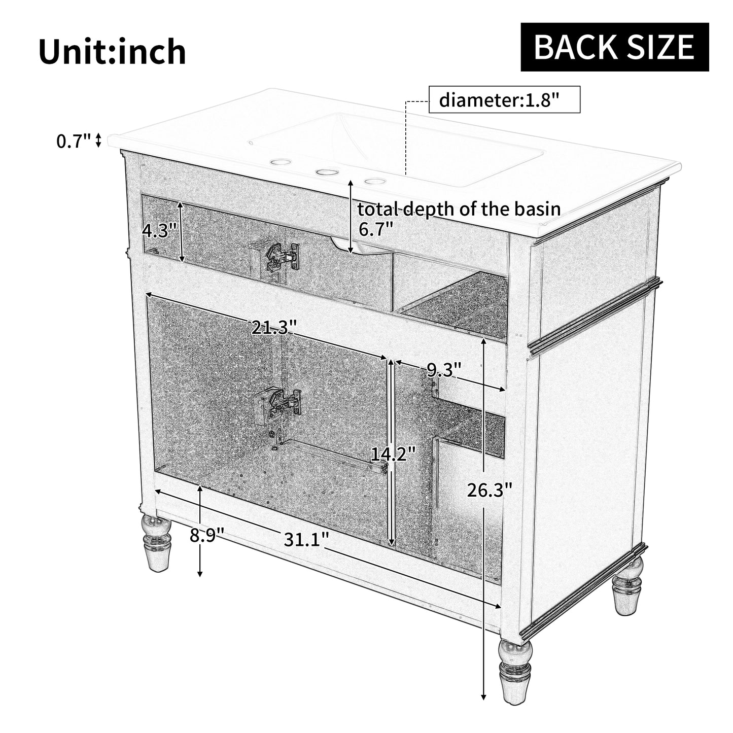 36 Bathroom Vanity With Sink, Bathroom Cabinet With Drawers, Solid Frame And MDF Board, Two Packages, White Same