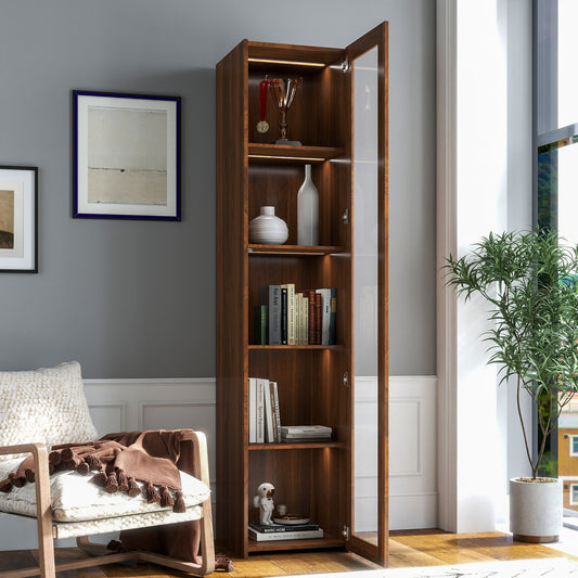 Display Cabinet With Transparent Acrylic Plate Doors, Curio Storage Cabinet With 5 Shelves, Bookcase With LED Lights