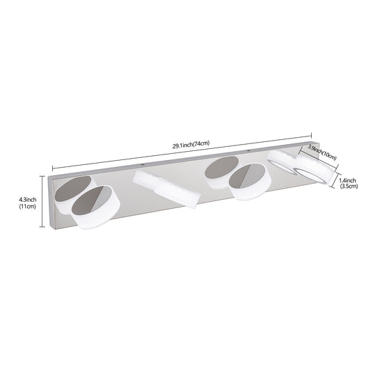 29 Modern 4-Light LED Vanity Light, Sleek Chrome Bathroom Wall Light Fixture For Mirror, Shower, And Bathroom Decor