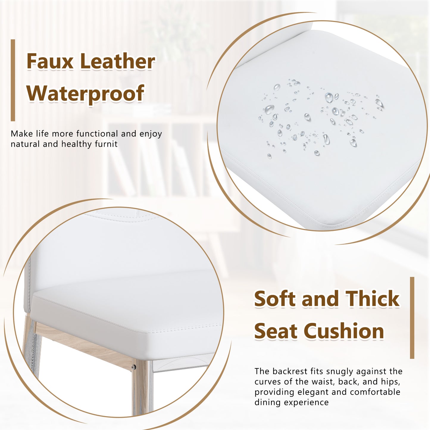 Set Of 4 Silver - And - White Dining Chairs,37 Inches High Ergonomic PU Backrest, Combines Comfort And Style.Perfectly Blends Comfort And Elegance, Injecting More Comfort And Style Into Dining Time.