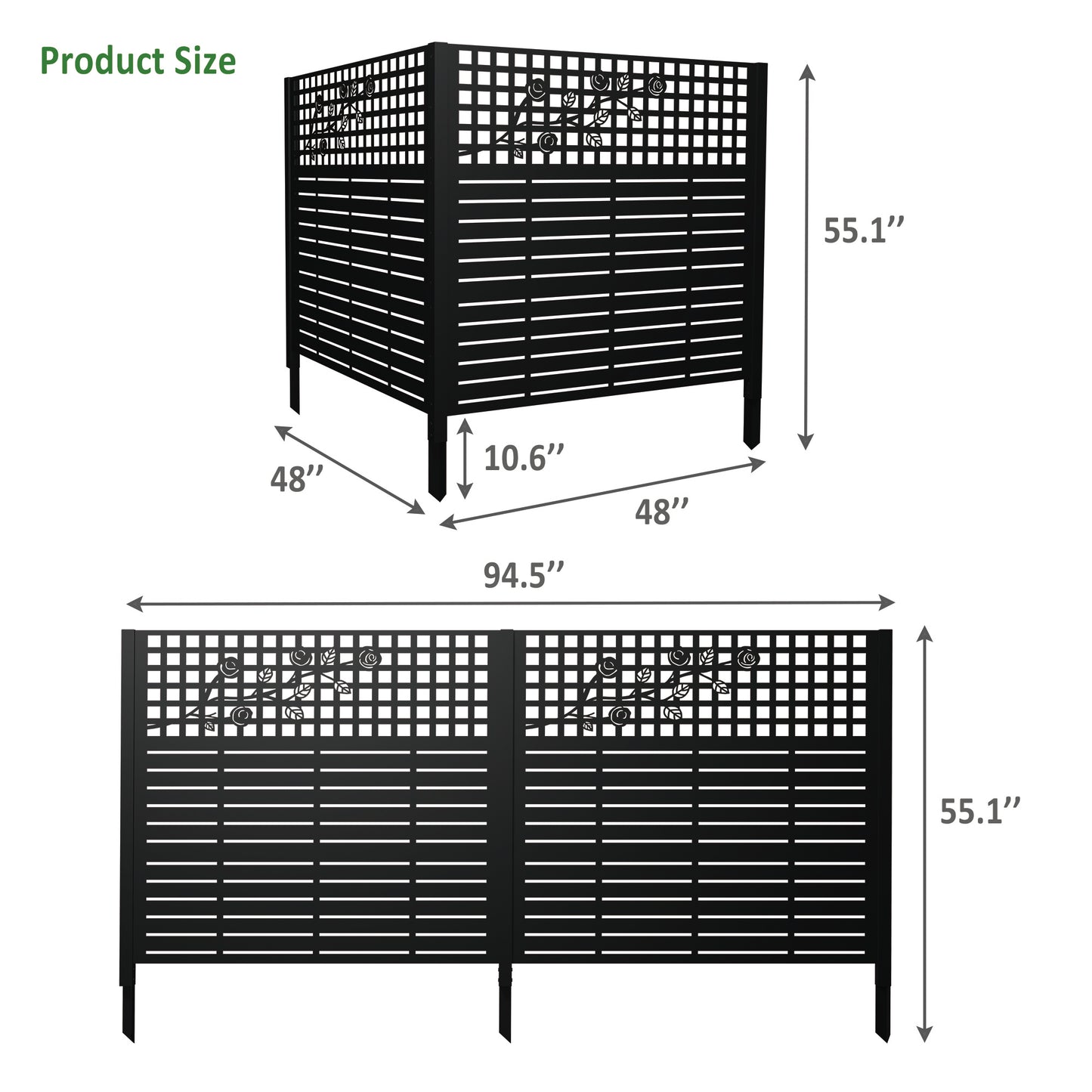 W48'' X H47.3'' X 2 Panels Metal Privacy Screen, Outdoor Privacy Panels, Trash Can Enclosure, Air Conditioner Fence, Pool Equipment Enclosure, Backyard Fencing, Rose Black