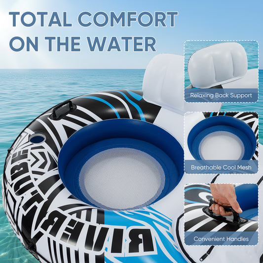 2 Inflatable River Floaters, Equipped With Detachable Refrigerators And Two Cup Holders, Featuring A Supportive Backrest, And With GRAP Ropes