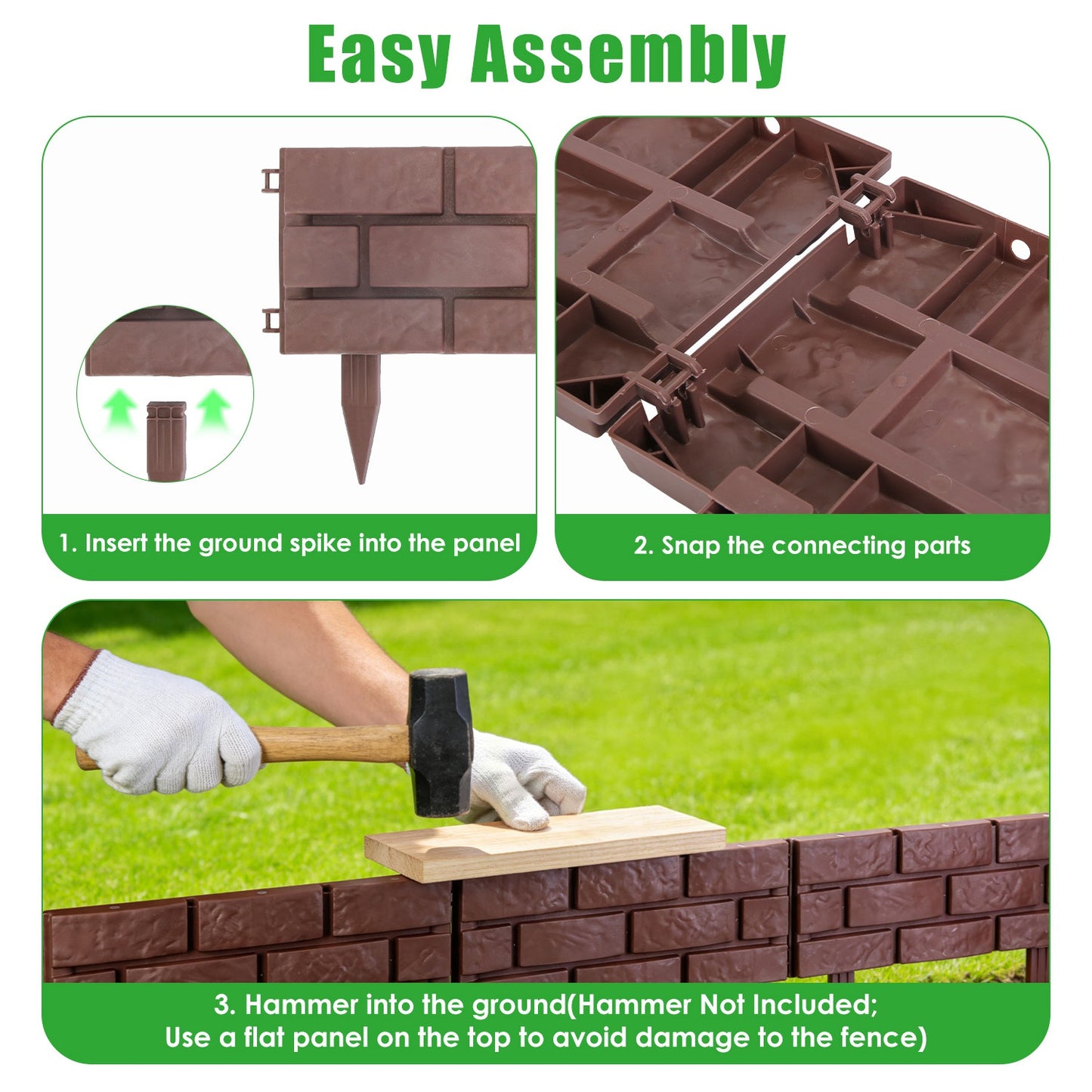 Garden Landscape Edging,12PCS Stone Border Fence, Flexible Adjustable Edging With Snap-In Design, Weather Resistant PP Material For Lawn Flower Bed Pathway
