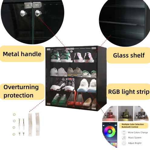4-layer Black Shoe Cabinet With LED Lights And Bluetooth Control
