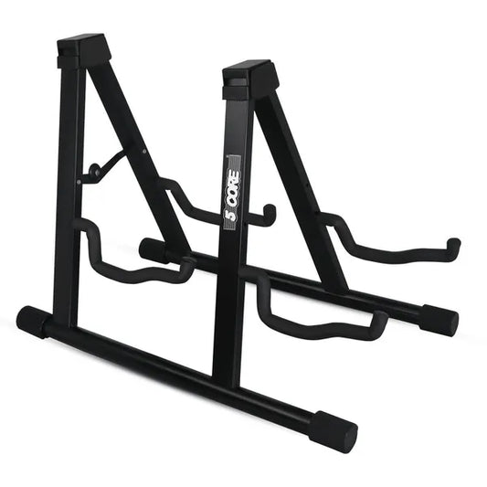 5 CORE Double Guitar Stand Floor Adjustable Heavy Duty A Frame Universal Folding Acoustic Electric Bass Mandolin Banjo Violin Holder Multiple Folding Stands For On Stage Studio Easy Assembly BLACK