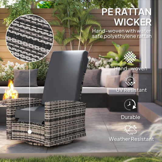Outdoor Wicker Swivel Recliner Chair, Lifting Footrest, 360° Rotating Basic, Water-resistant Cushions, Gray