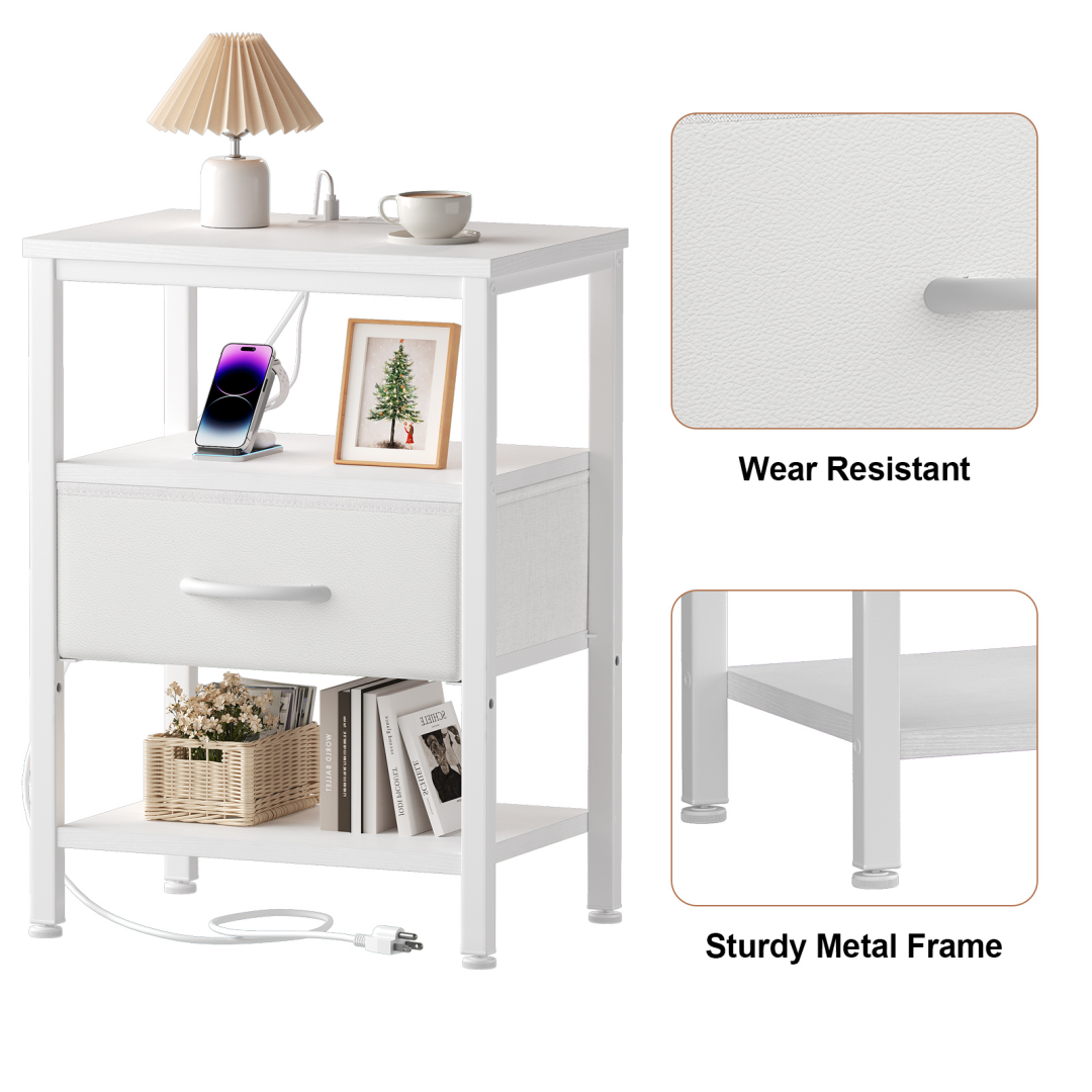Bedside Table, With Built-in USB--C-type Port Sockets And Adjustable Drawers, 3-layer Storage Rack, And Fabric Drawers