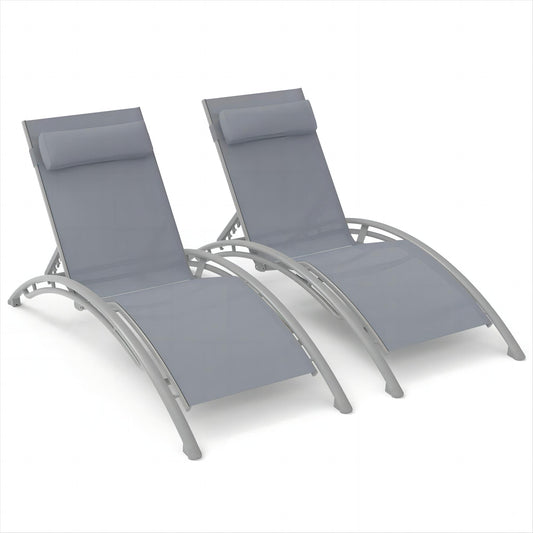 Outdoor Chaise Lounge Set Of 2 Patio Recliner Chairs With Adjustable Backrest And Removable Pillow For Indoor&Outdoor Beach Pool Sunbathing Lawn Gray, 2 Lounge Chairs