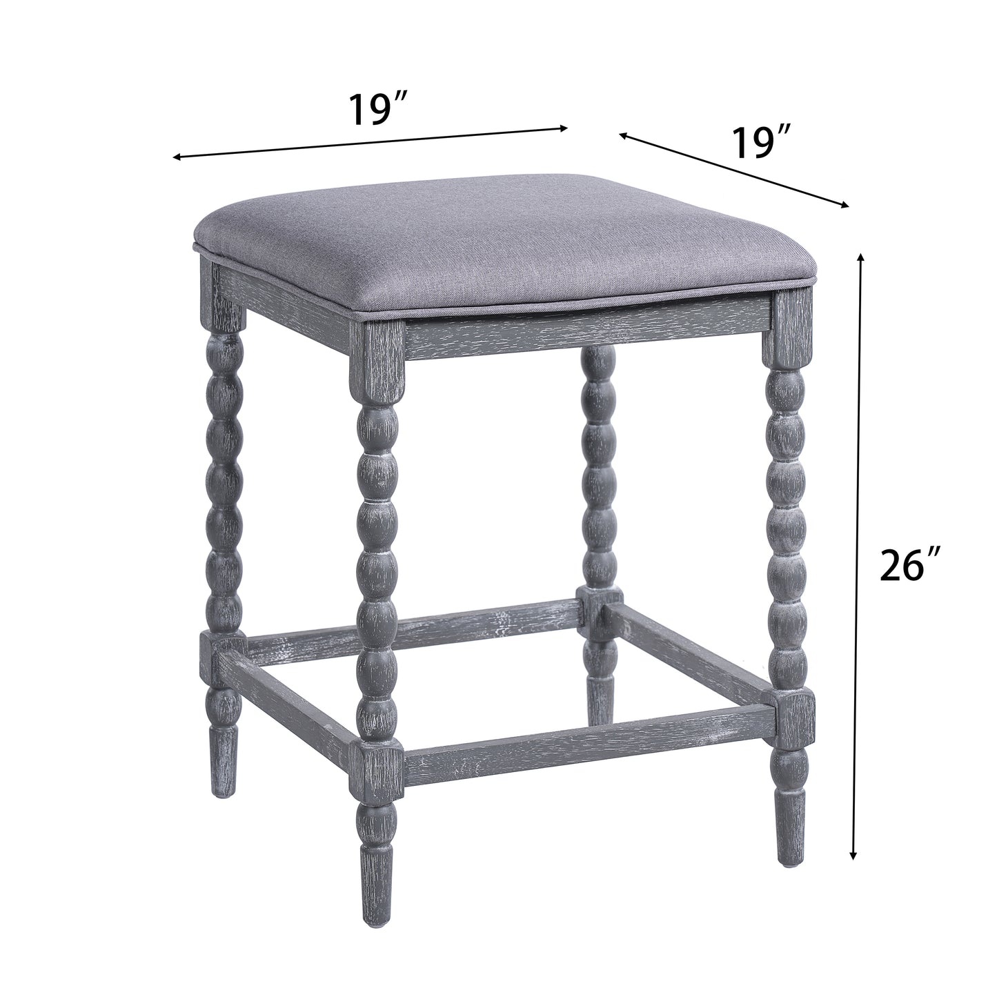 26Counter Stools,Set Of 4 With Upholstered Seat, Solid Acacia Wood Frame, Foam-Padded Seat, Open Airy Design For Kitchen Island And Bar, Gray
