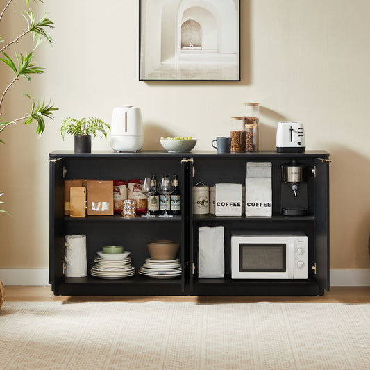 63 Vertical Stripe Buffet Cabinet Sideboard With Stoarge, Curved Wave Design, TV Stand, For Bedroom, Living Room, Hallway, Black,63 W X 15.75 D X 31.5 H.