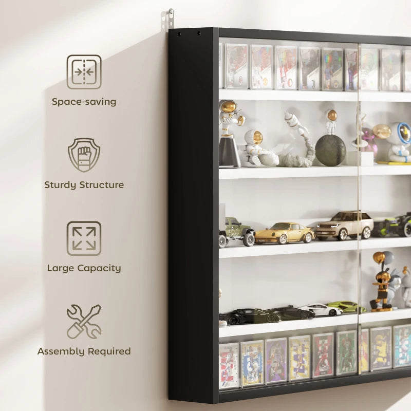 5-Tier Display Cabinet, Wall-Mounted Display Case With 2 Glass Doors And Adjustable Shelves, Blackm-1 HOMCOM 5-Tier Display Cabinet, Wall-Mounted Display Case With 2 Glass Doors And Adjustabl