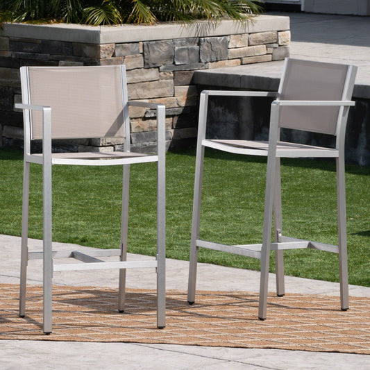 29.50 Barstools With Silver Rust Proof Aluminum Frame, Grey Mesh, Set Of 2