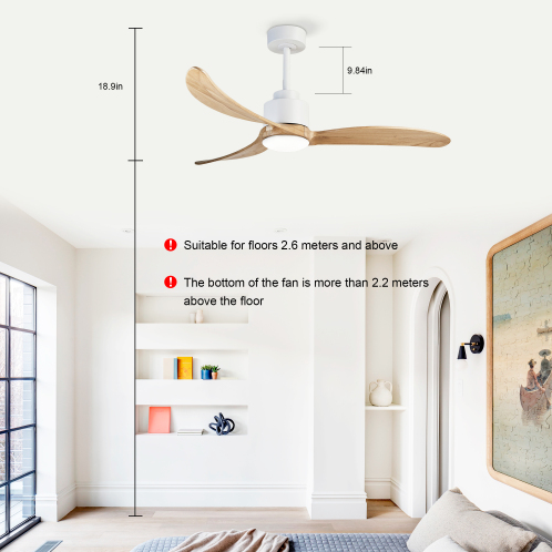 Ceiling Fan With Dimmable LED Light Remote Control,Quiet DC Motor 6 Speed Levels,Adjust Height 3 PCS Rod Reversible Ceiling Fan, For Patio Living Room, Bedroom, Office,Indoor.White Natural