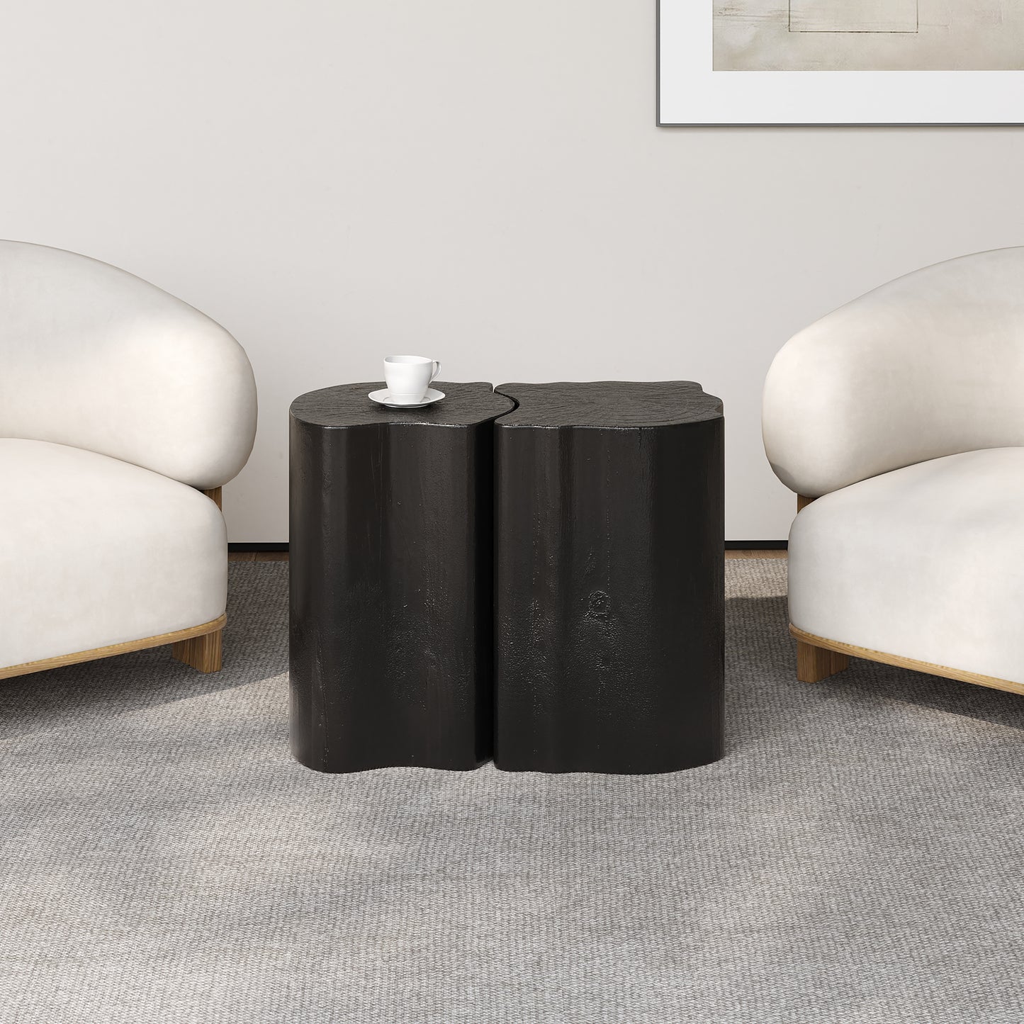 2-in-1 Irregular MGO End Table, Split Design, Small Space Friendly,Indoor Outdoor Use,Black Color