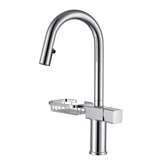 High Arc Pull-Down Kitchen Faucet - Single Hole Stainless Steel, Modern Sink Faucet Chrome