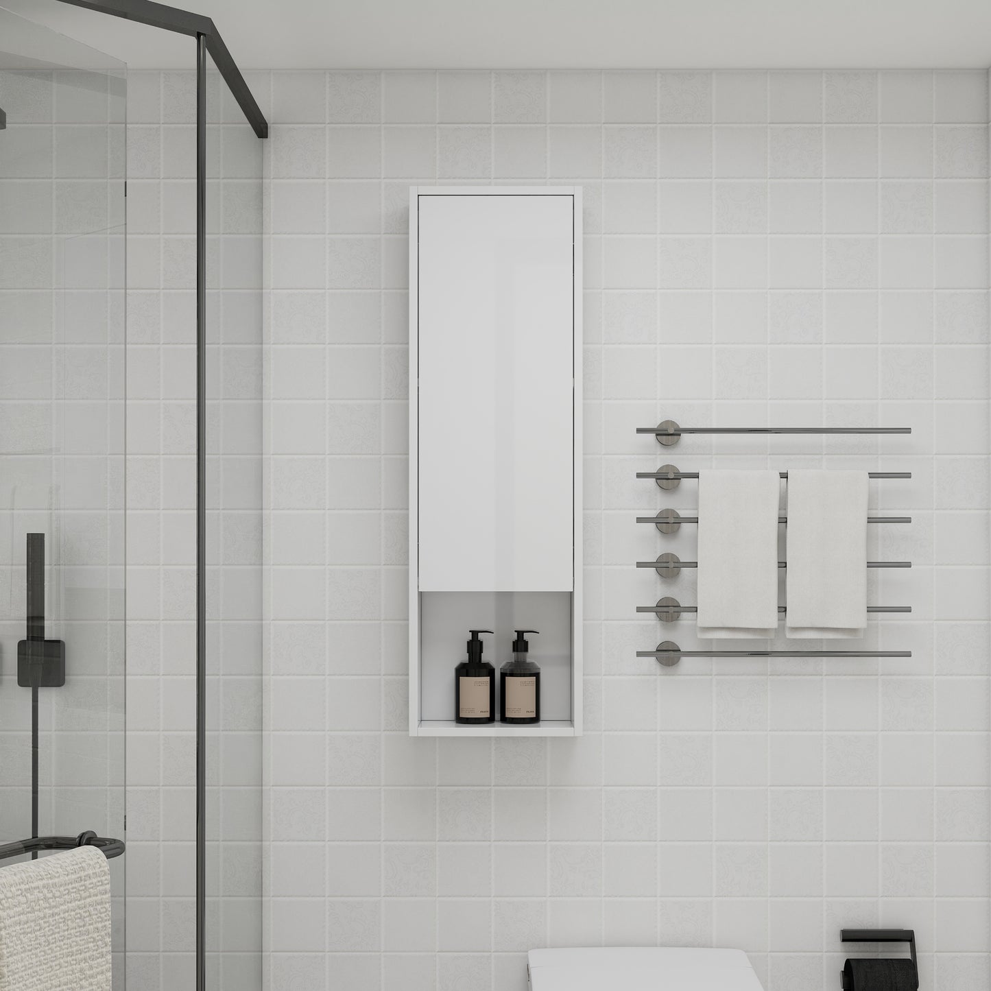 12 Bathroom Wall Cabinet, Soft Close Doors, Float Mounting Design,Glossy White, KD-Packing