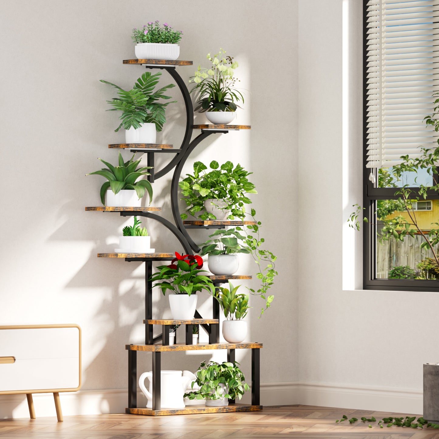 68.5 Tall 10-Tier Plant Stand With 5 Grow Lights, S-Shaped Corner Plant Rack For Indoor Plants, Perfect For Living Room, Garden & Patio