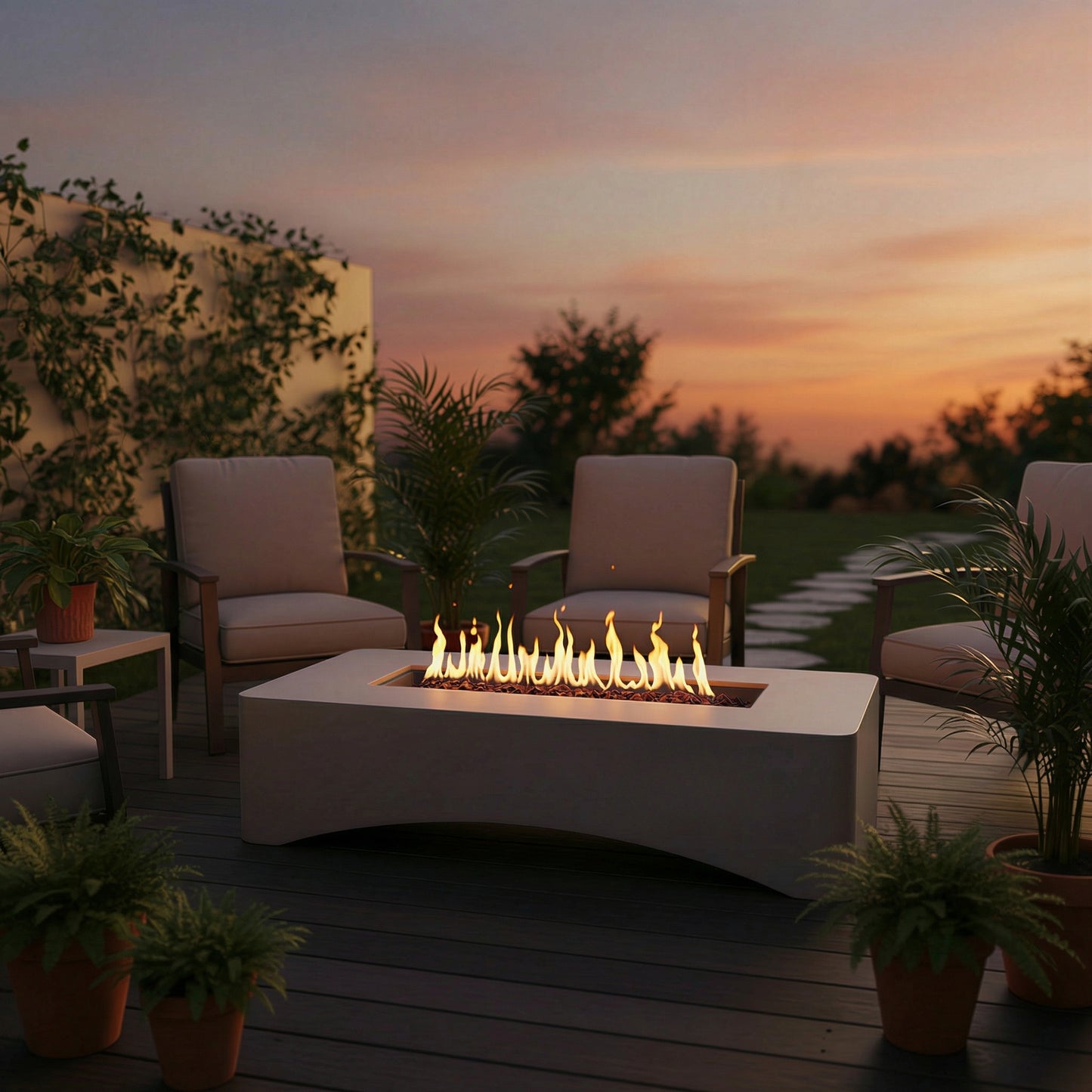 56 Propane Fire Pit Table Rectangular Outdoor Gas Fire Pit 50000 BTU Modern Minimalist Fire Table For Patio Backyard Deck,Concrete Firepit With Waterproof Cover Lava Rocks &Tank Seat Light Grey