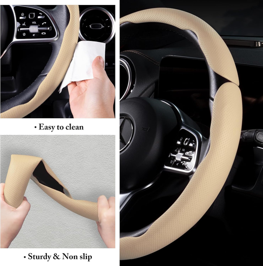 Car Steering Wheel Cover - Leather Snap-on Three-piece Set - Anti-slip Protection Cover - Steering Wheel Control Accessory - Universal Style - White