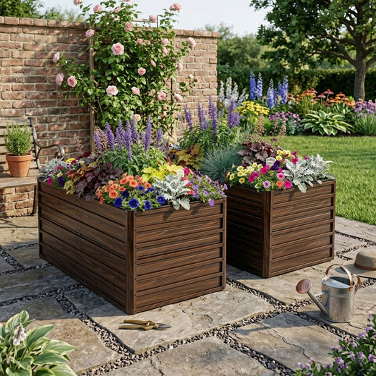 2-Pack 74.6 X35.4 X25 Raised Garden Bed Kit, Metal Elevated Planter Box, Open Drainage Base, 8 Reinforcing Rods, Rustproof Steel With Safety Edging Easy Assembly For Vegetables, Flowers, Herbs