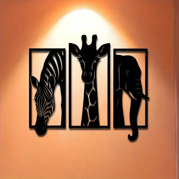 CIFbuy Metal Baked Paint African Animal 3-Piece Wall Art Set Zebra Giraffe Elephant Home Decor - TikTok, Temu Pickup