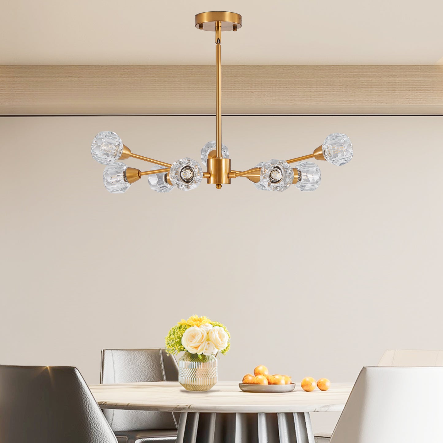 28 Modern Crystal Chandeliers, 9 Lights Golden Chandelier For Living Room Bedroom, Dining Room Chandelier Over Table, Kitchen Light Fixtures Bulbs Not Included