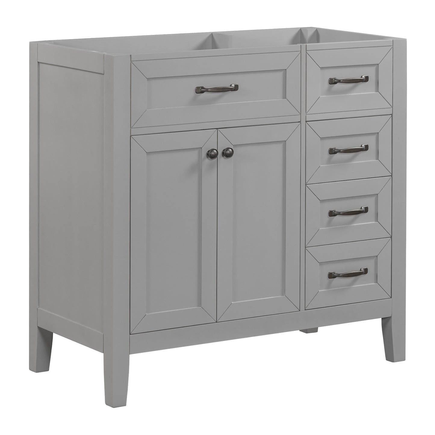 36 Bathroom Vanity Without Sink, Cabinet Base Only, Bathroom Cabinet With Drawers, Solid Frame And MDF Board, Grey