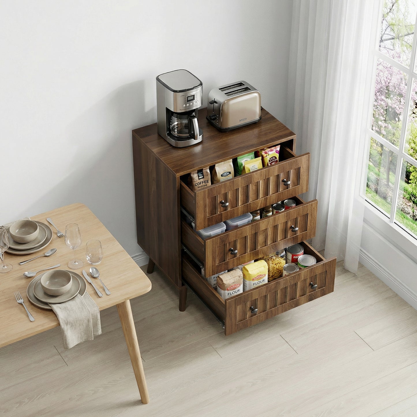 3 Drawer Dresser, Modern Wardrobe Dresser Chest Of Drawers, Wooden Storage Storage Cabinet, Dresser Storage Cabinet, Suitable For Living Room, Bedroom, Corridor Walnut