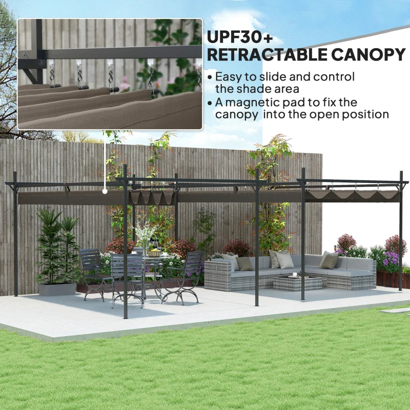 Metal Retractable Pergola Canopy, Outdoor Pergola For Garden, Patio, Backyard, Deck, Brown